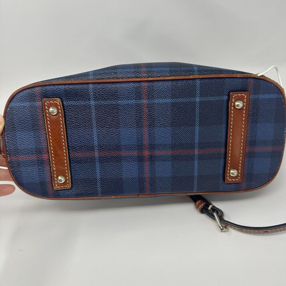 Dooney & Bourke Tiverton Plaid Zip Zip Satchel Navy Blue Shoulder Strap READ - Picture 9 of 16